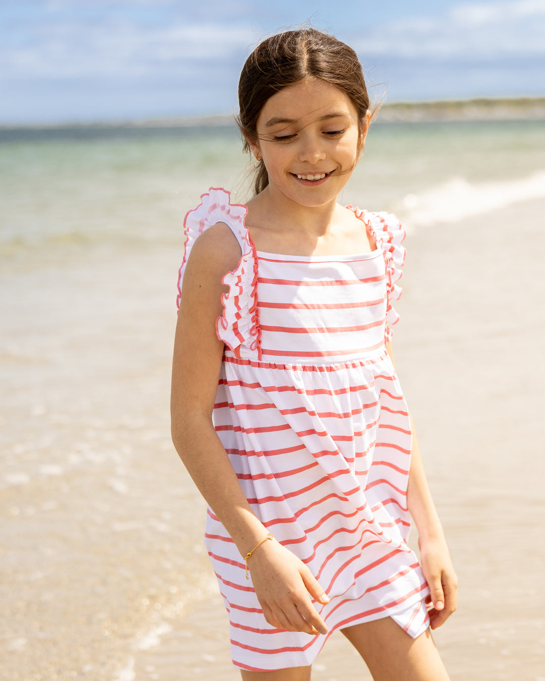 Boardwalk Dress-Coral/White Stripe