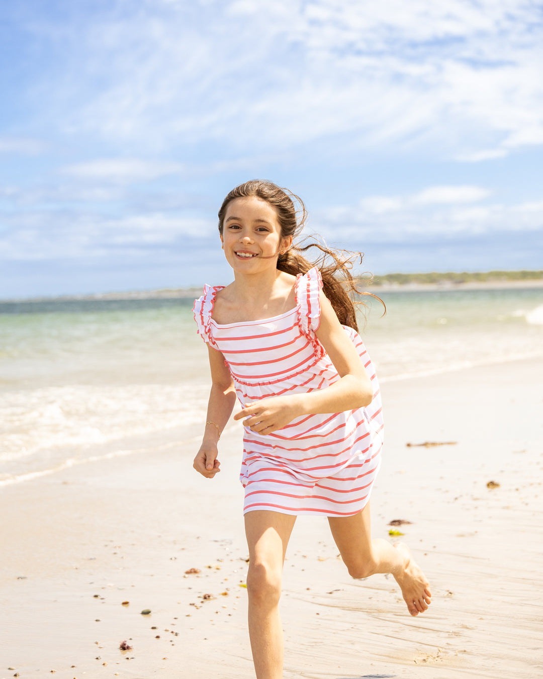 Boardwalk Dress-Coral/White Stripe