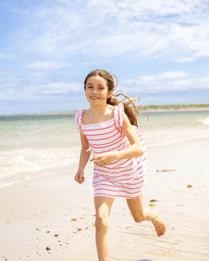 Boardwalk Dress-Coral/White Stripe