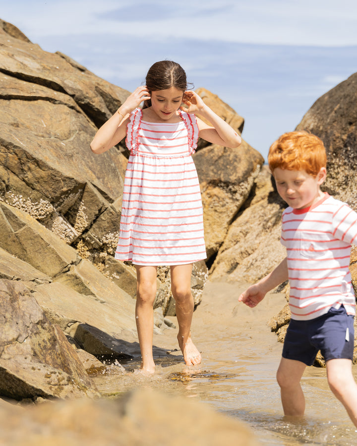 Boardwalk Dress-Coral/White Stripe