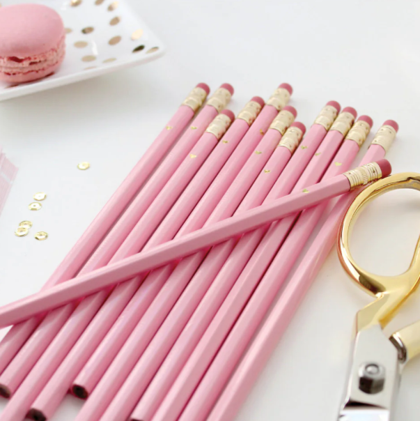 Full Length Pencils - Gold Heart/Pink