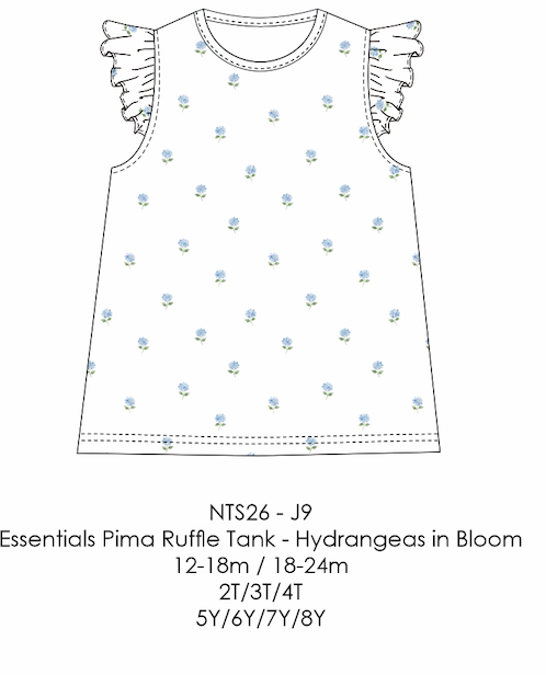 Easentials Pima Ruffle Tank-Hydrangeas in Bloom