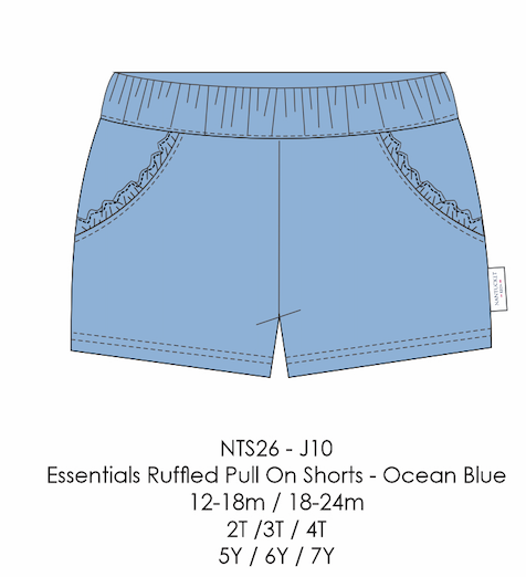 Essentials Ruffled Pocket Pull On Shorts-Ocean