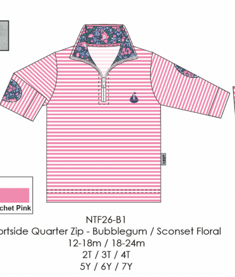 Portside Quarter Zip-Bubblegum Stripe/Sconset Floral