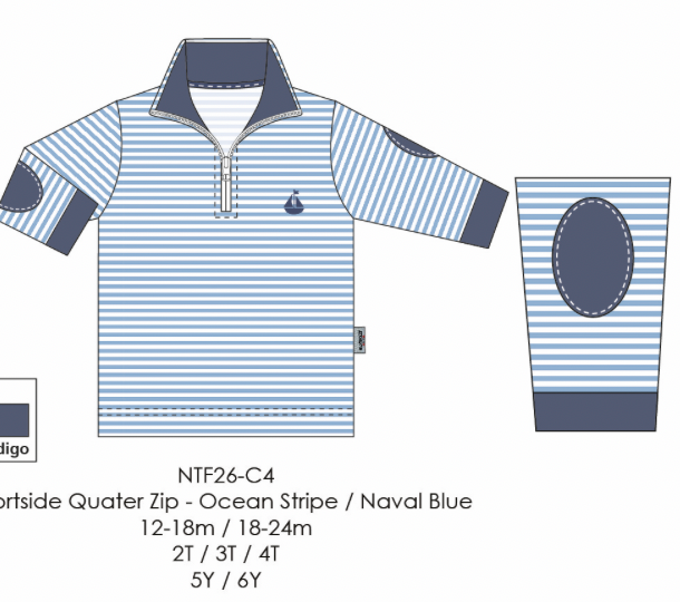 Portside Quarter Zip - Ocean Stripe/Naval Blue