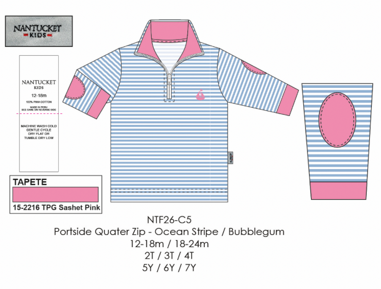 Portside Quarter Zip-Ocean Stripe/Bubblegum