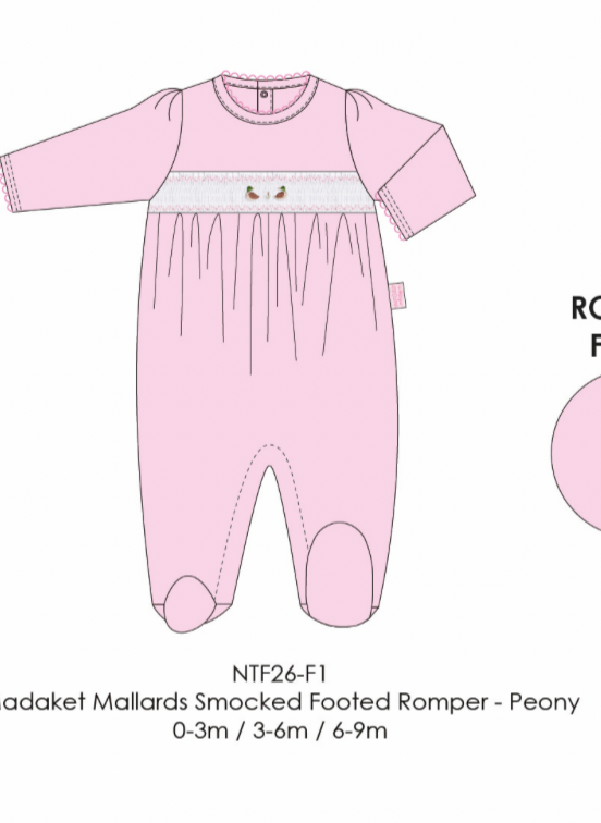 Madaket Mallards Smocked Footed Romper-Peony