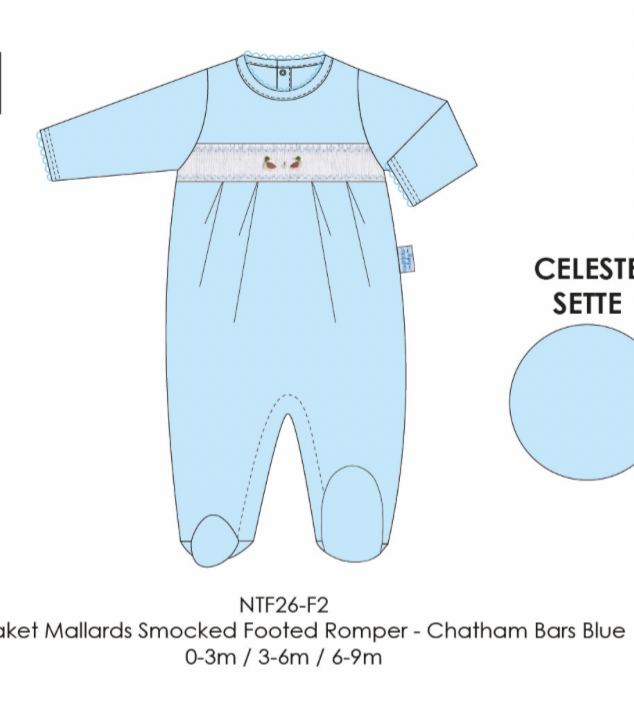 Madaket Mallards Smocked Footed Romper-Chatham Bars Blue
