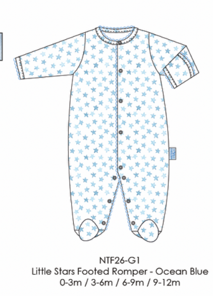 Little Stars Footed Romper-Ocean Blue