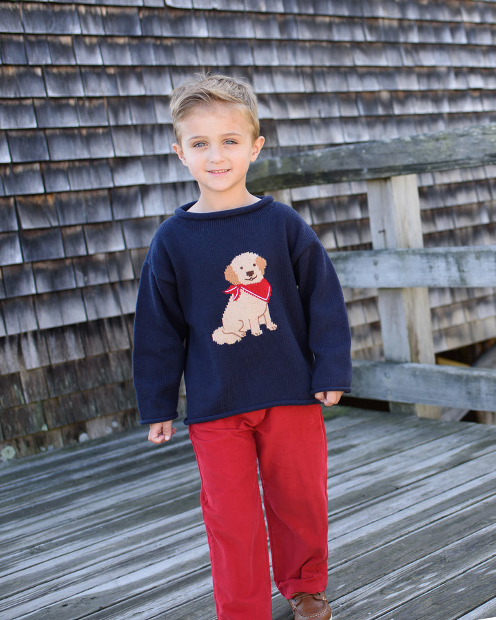 Tuck The Retriever Roll Neck Sweater-Navy