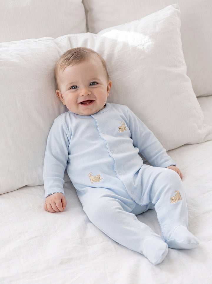 Tuck The Retriever Embroidered Footed Romper