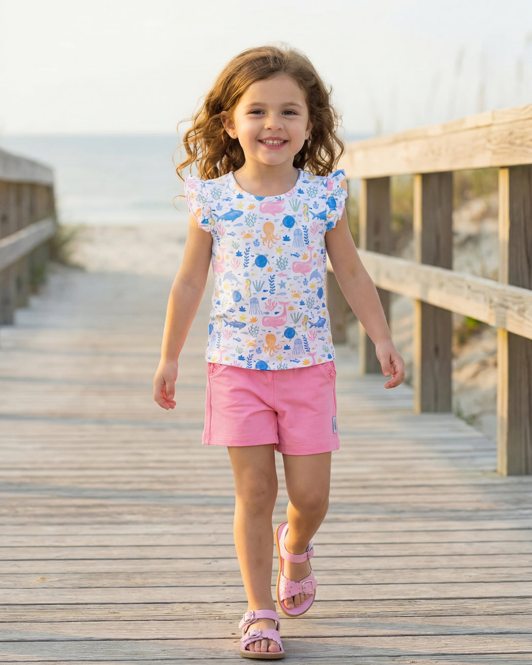 Essentials Pima Ruffle Tank-Under The Sea