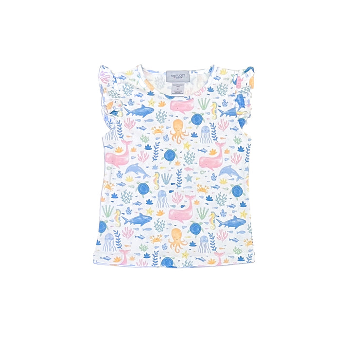 Essentials Pima Ruffle Tank-Under The Sea
