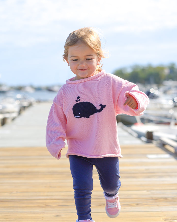 Whale Watch Roll Neck Sweater-Peony