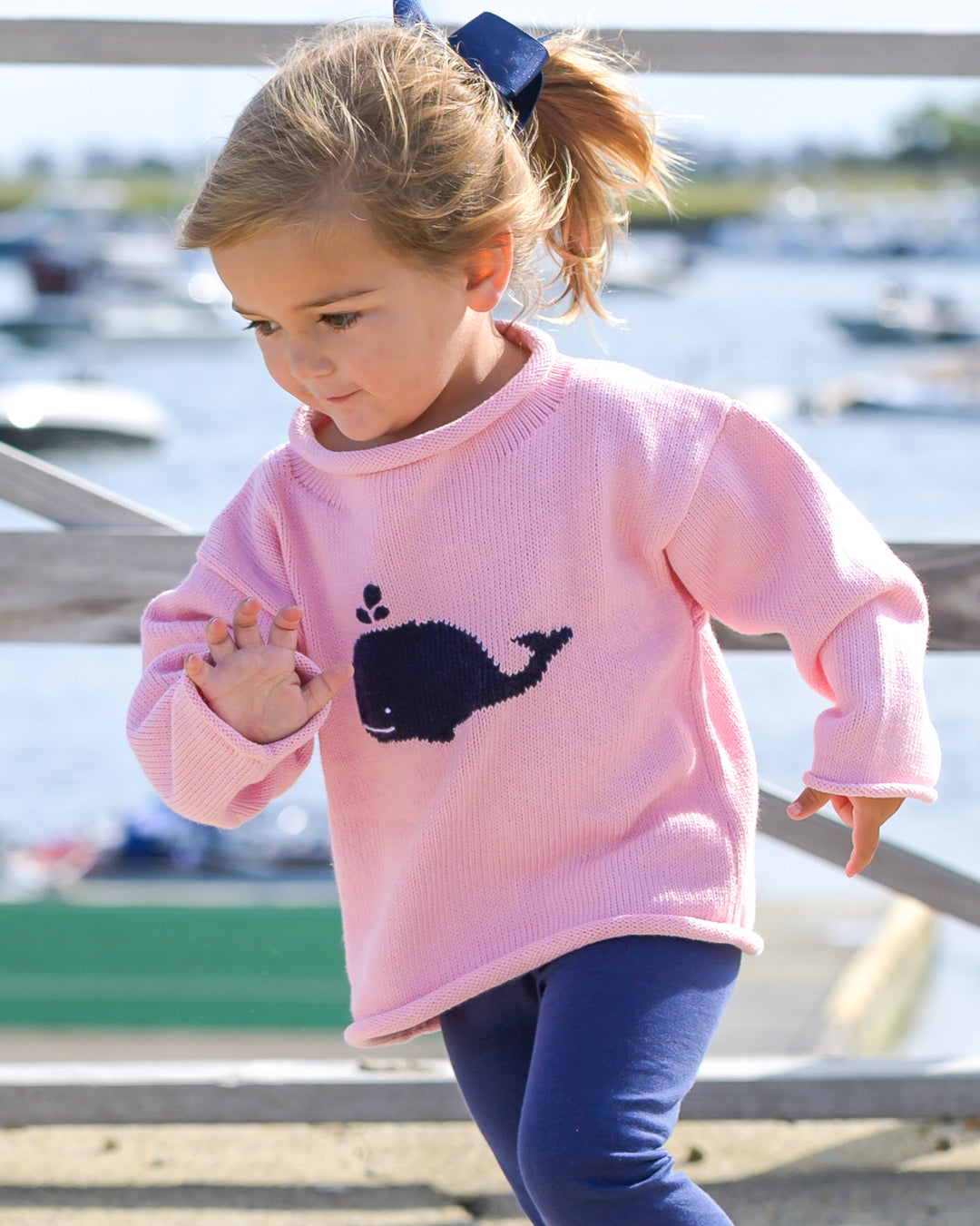Whale Watch Roll Neck Sweater-Peony