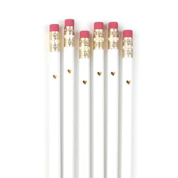 Full Length Pencils - Gold Heart/White