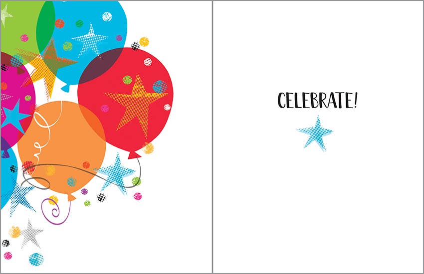 Birthday Greeting Card - Balloons & Stars