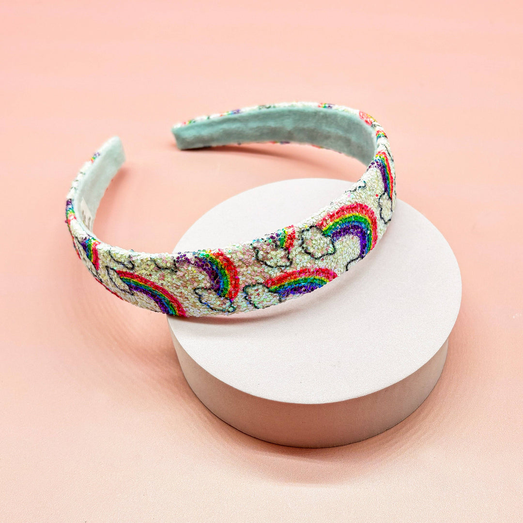 Rainbow Glitter Headband - Kids Hair Accessories: White