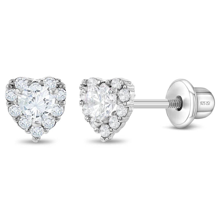 Princess Heart CZ Baby / Toddler Earrings - Sterling Silver: Pink