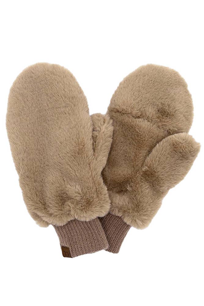 C.C Faux Fur Mittens with Shepherd Lining: Mocha