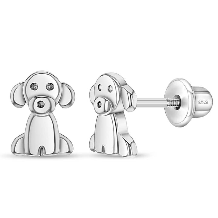 Puppy Dog Kids Children's Girls Earrings - Sterling Silver