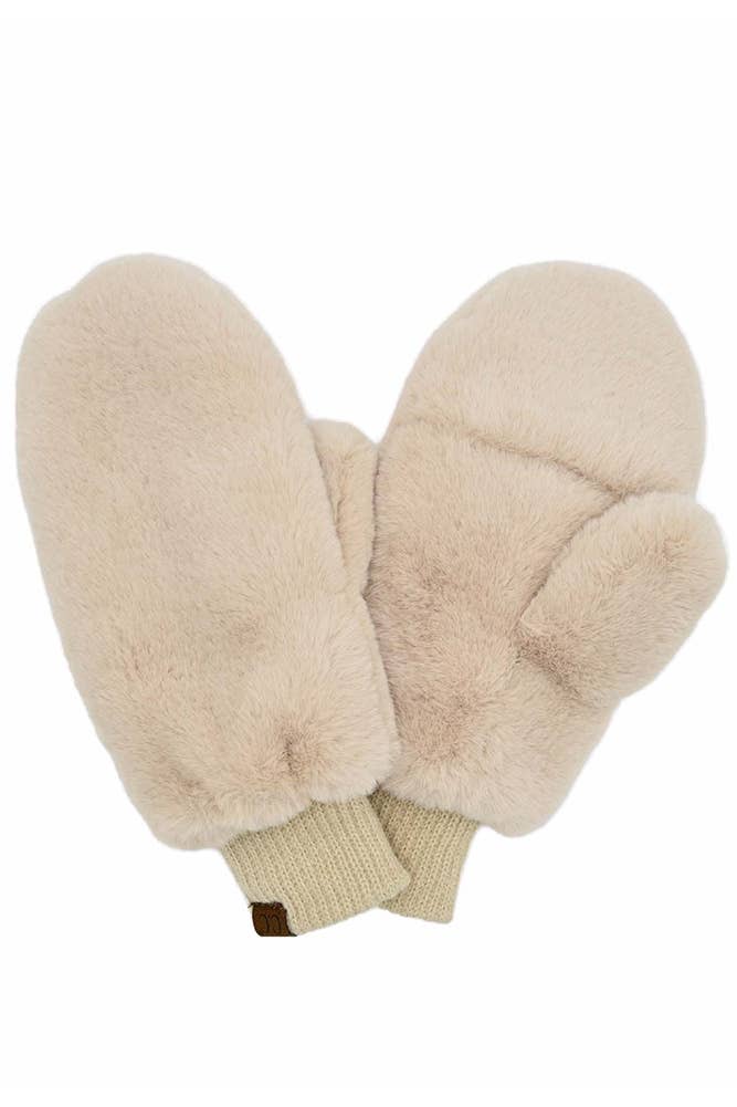 C.C Faux Fur Mittens with Shepherd Lining: Black