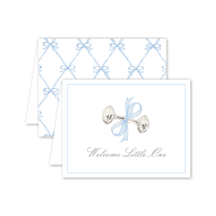 Rattle and Bow Blue Baby Card