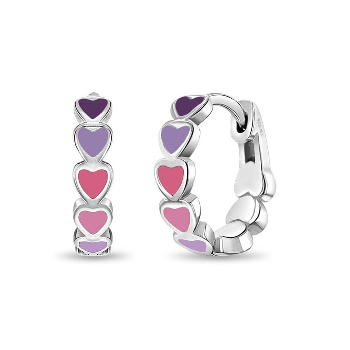 Heart 9mm Baby / Kids Earrings Hoop Enamel - Sterling Silver: Multicolor
