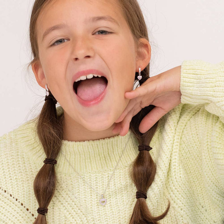 Open CZ Heart Childrens Jewelry Set -Sterling Silver