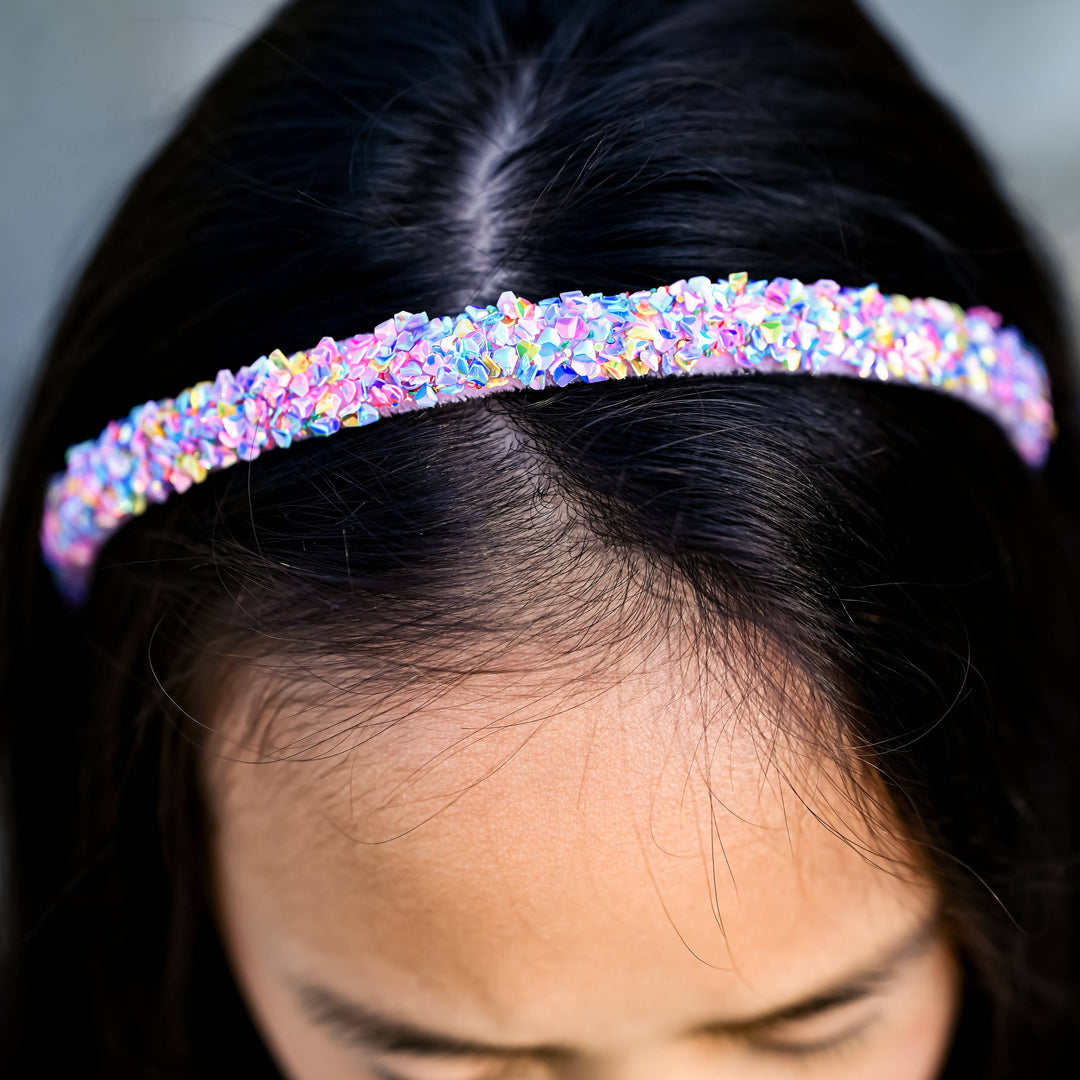 Thin Sequin Headband-Rainbow