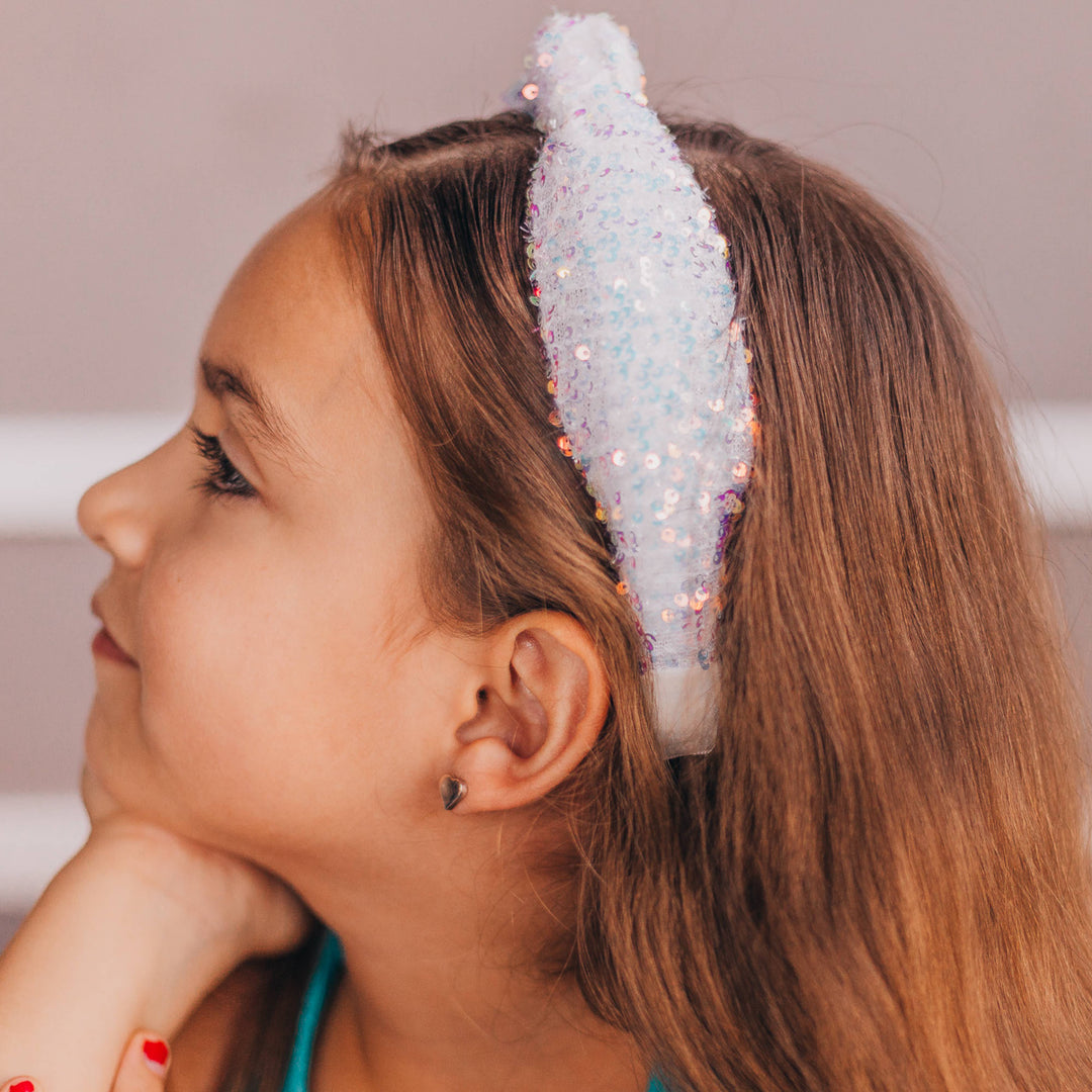 Sparkly Sequin Knot Headband: White