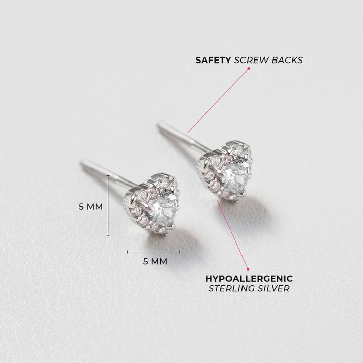 Princess Heart CZ Baby / Toddler Earrings - Sterling Silver: Pink