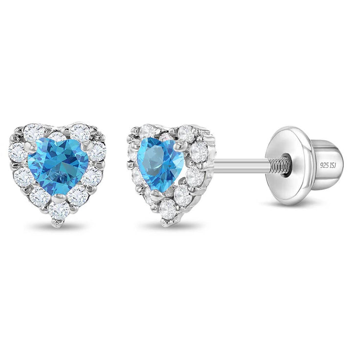 Princess Heart CZ Baby / Toddler Earrings - Sterling Silver: Pink