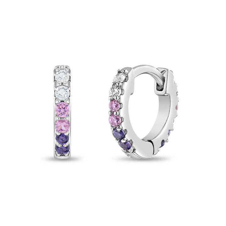 Colorful CZ 8mm Toddler Kids Earrings Hoop - Sterling Silver: Pink CZ