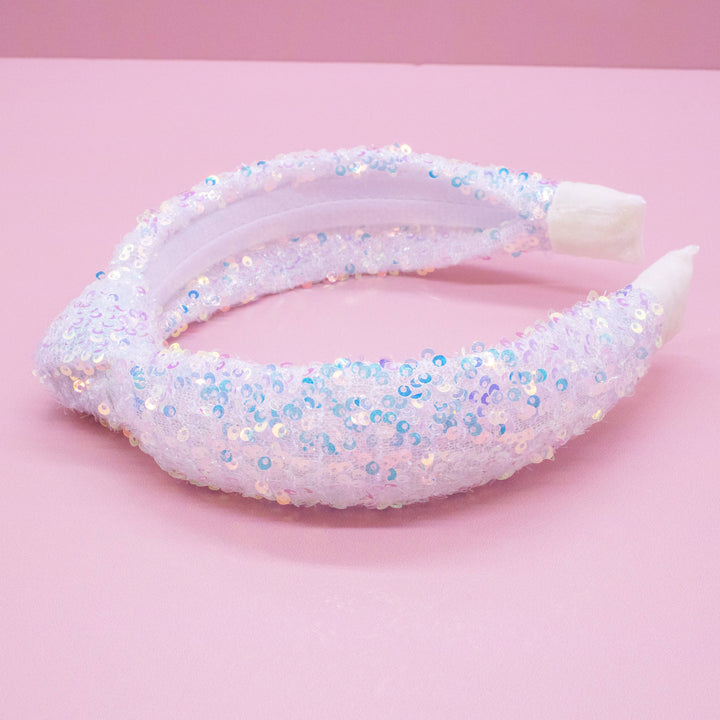 Sparkly Sequin Knot Headband: White