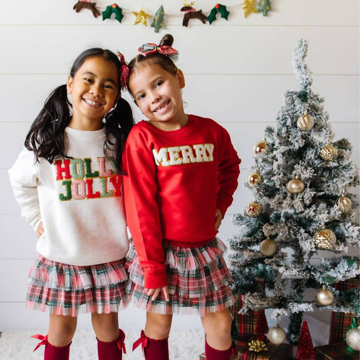Merry Patch Christmas Sweatshirt - Kids Holiday Sweatshirt: 4T