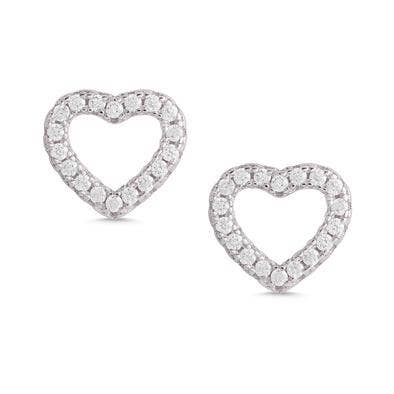 Open Heart Pink CZ Stud Earrings In Sterling Silver: White