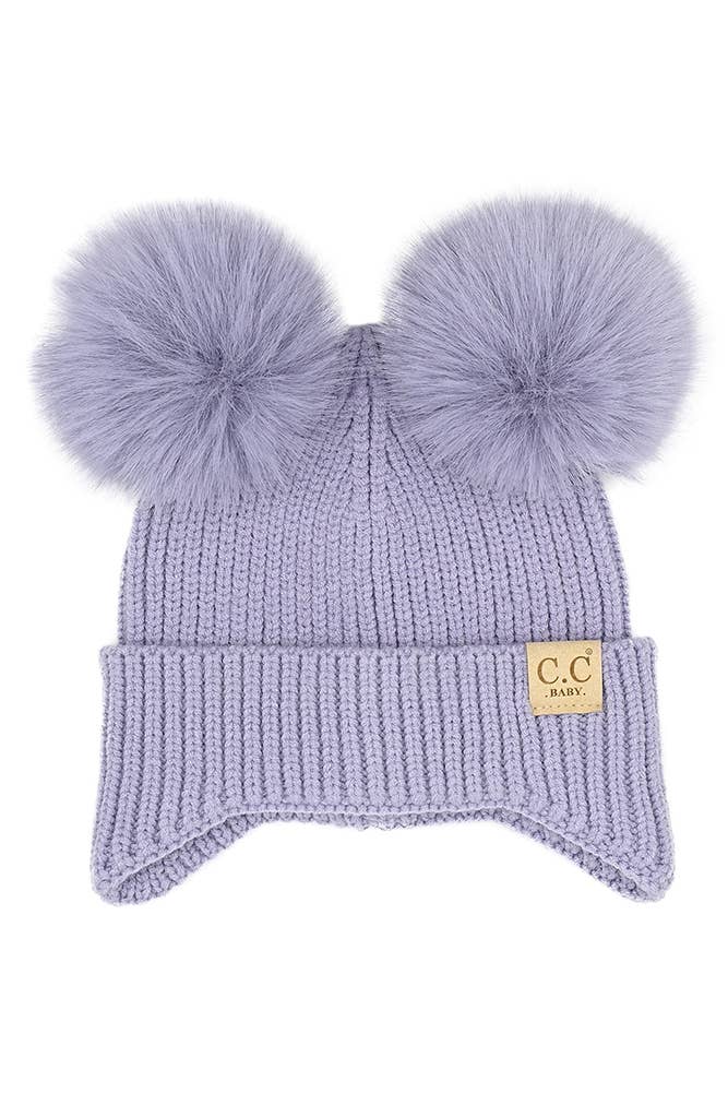 C.C Baby Ear Flap Pom Pom Beanie: Ivory