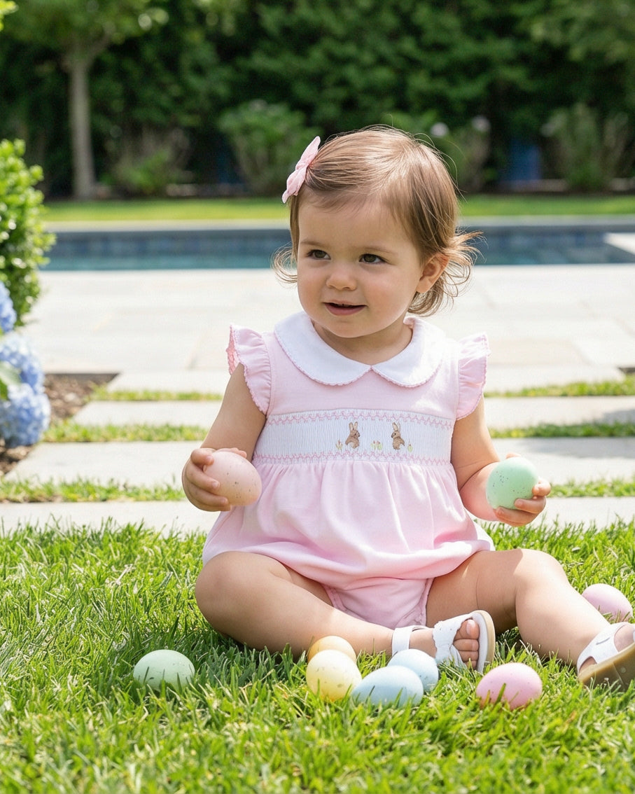 Bunny Smocked Pima Bubble-Primrose