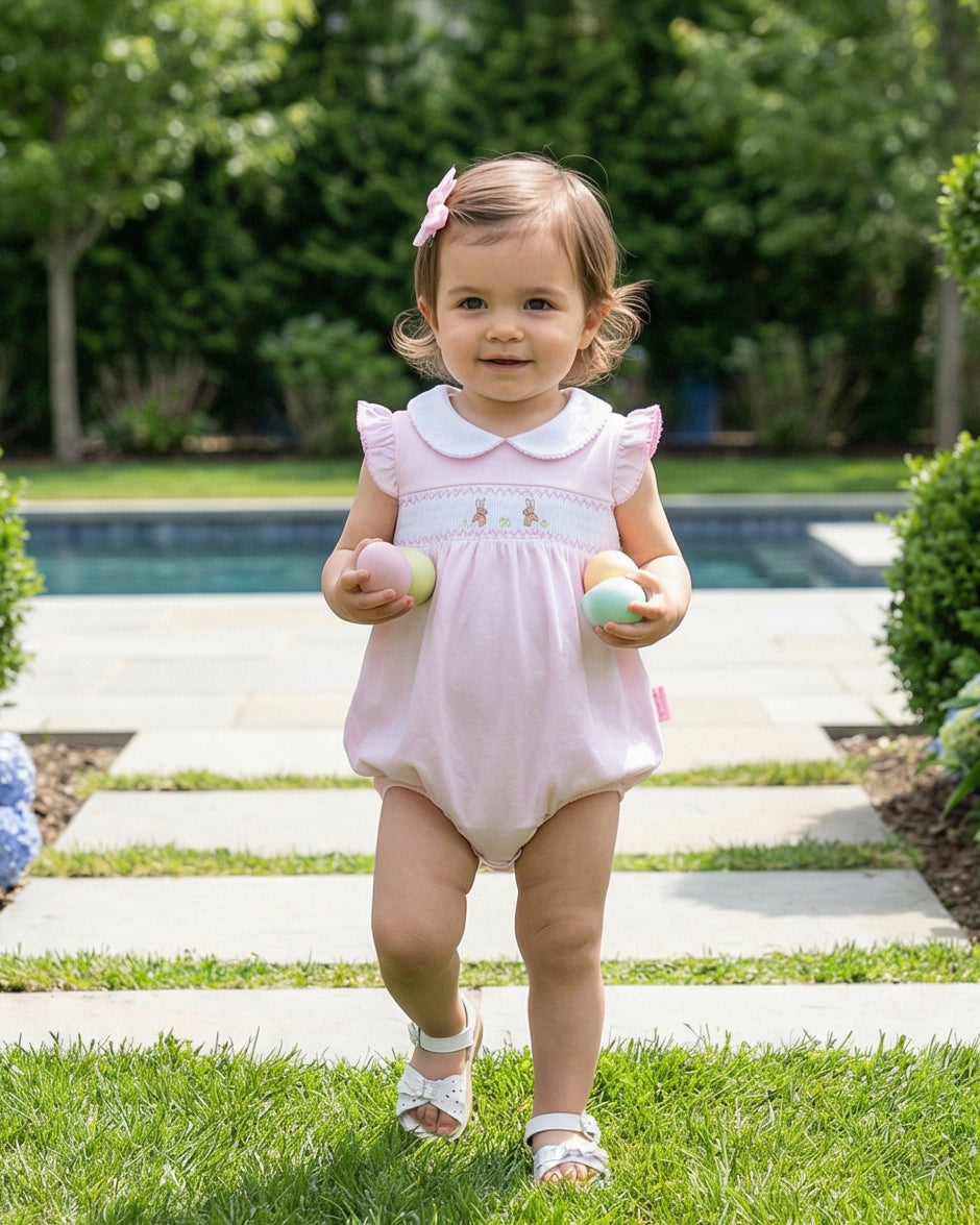 Bunny Smocked Pima Bubble-Primrose