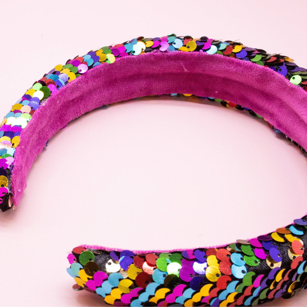 Reversible Sequin Headband - Kids Padded Hair Band: Rainbow/Gold