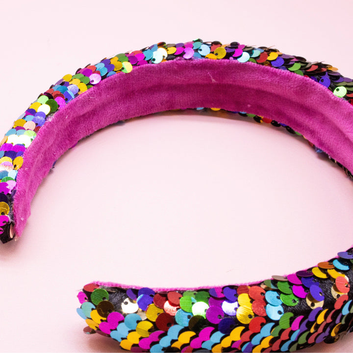 Reversible Sequin Headband - Kids Padded Hair Band: Rainbow/Gold