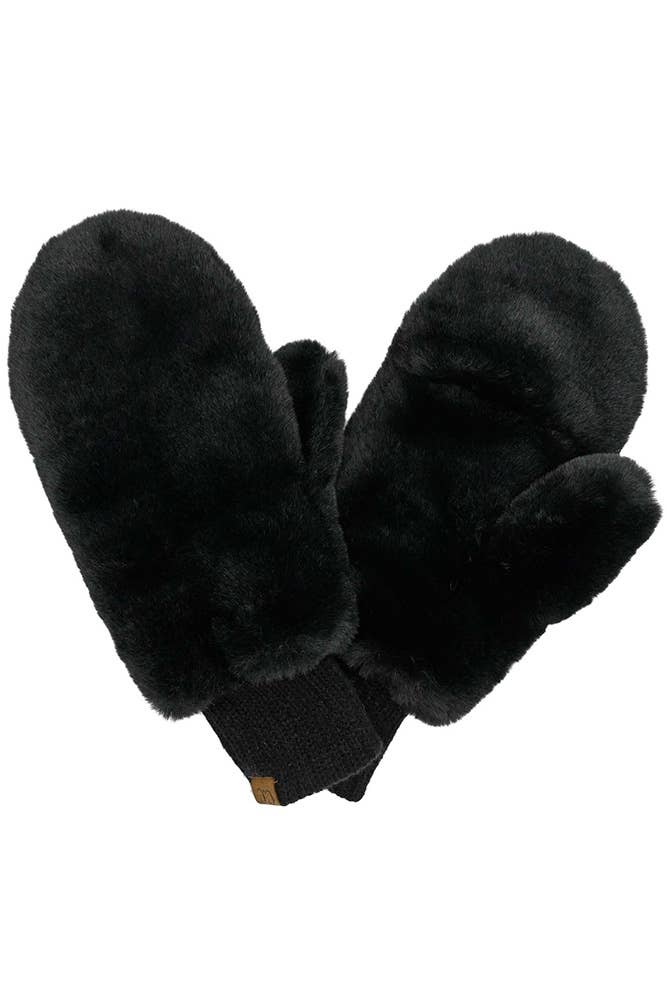 C.C Faux Fur Mittens with Shepherd Lining: Black