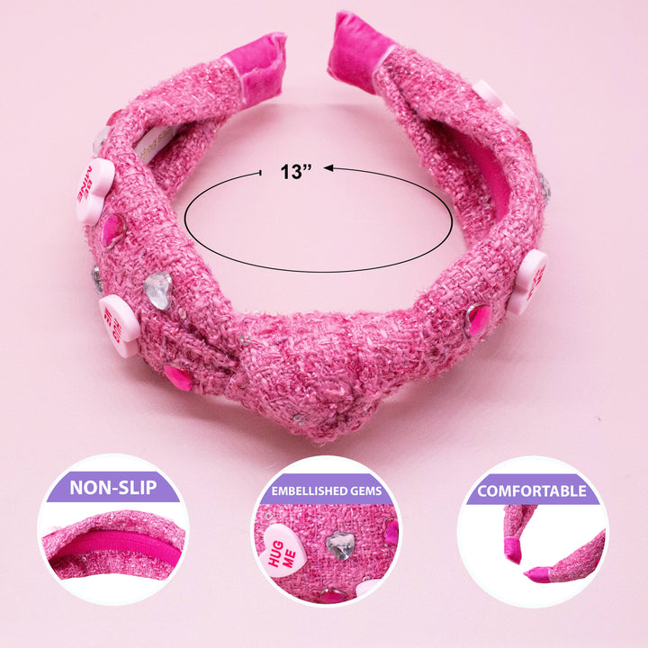 Candy Valentines Day Heart Embellished Knot Headband