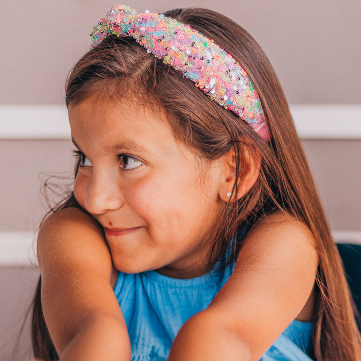 Kids Knot Headband - Sequin Knotted Hair Band Accessories: Blue