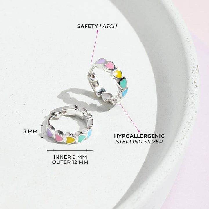 Heart 9mm Baby / Kids Earrings Hoop Enamel - Sterling Silver: Multicolor