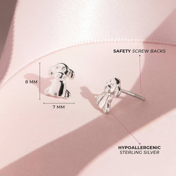 Puppy Dog Kids Children's Girls Earrings - Sterling Silver