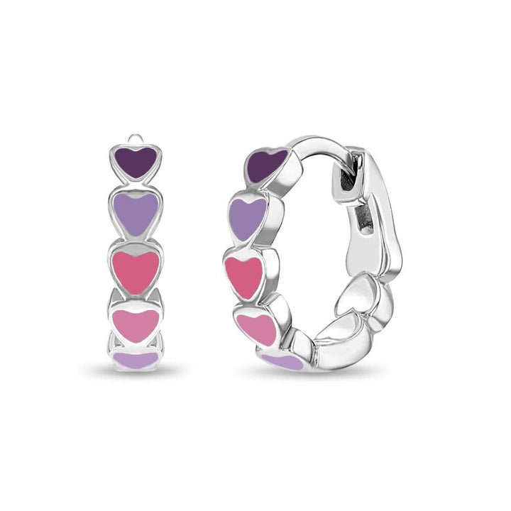 Heart 9mm Baby / Kids Earrings Hoop Enamel - Sterling Silver: Multicolor