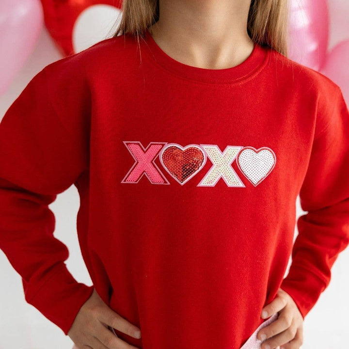 XOXO Sequin Patch Valentine's Day Sweatshirt - Kids Crewneck: 5/6Y