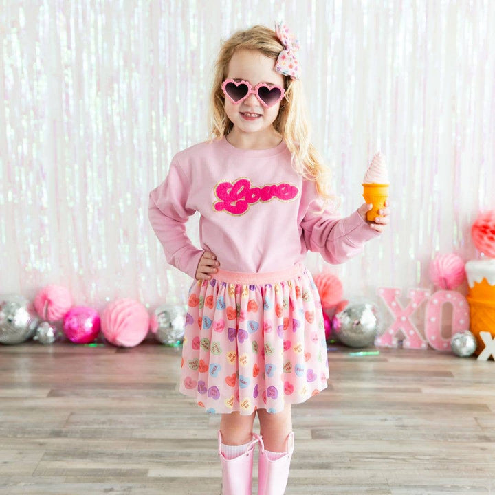 Love Script Patch Valentine's Day Sweatshirt - Kids Crewneck: 7/8Y